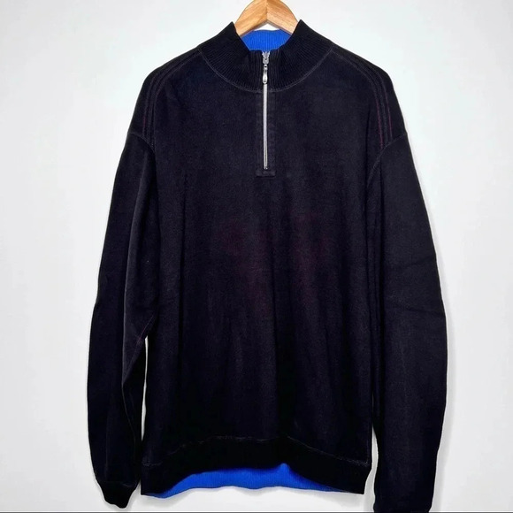 Tommy Bahama Black/Blue Flipshore Reversible Half Zip Sweater Size XL - Picture 2 of 13